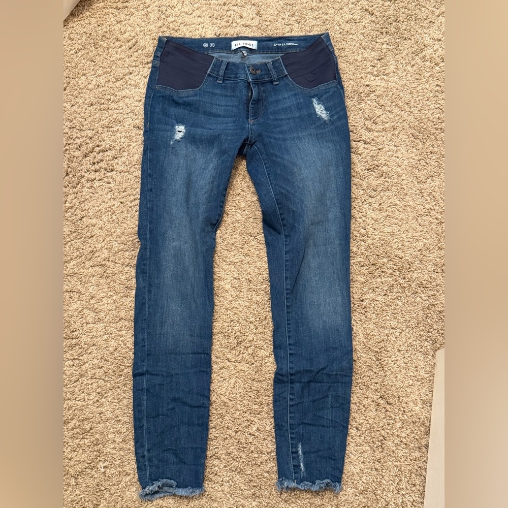 DL1961 Womens Blue Emma Maternity Power Leggings Low Rise Frayed Hem, size 28